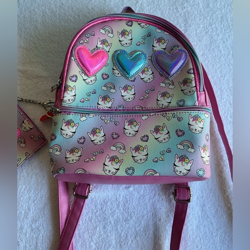 Charming Cat and Heart Print Kids Backpack